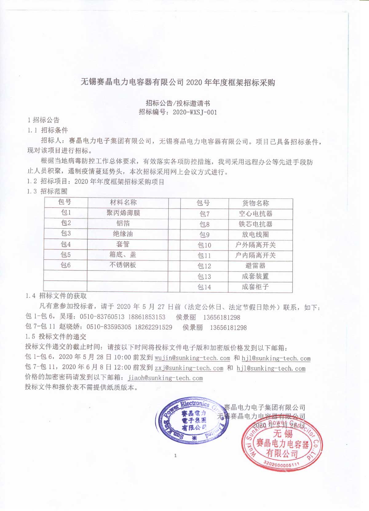 Wuxi Sunking Power Capacitor Co., Ltd. 2020 Annual Framework