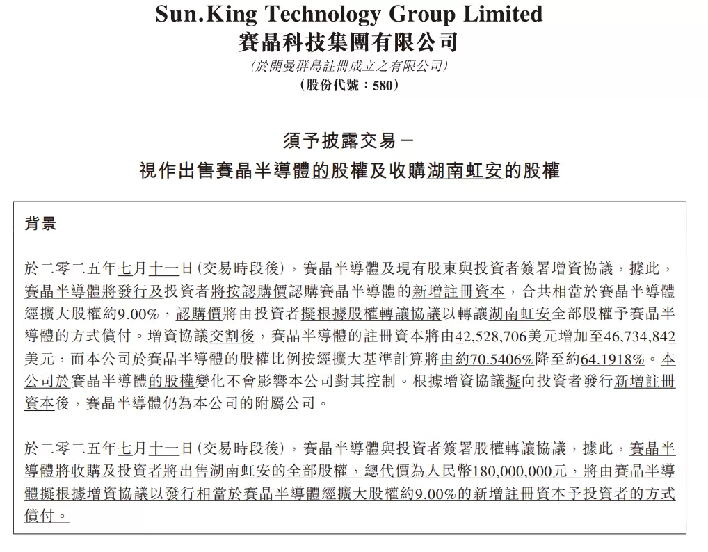Sunking Pacific Semiconductors Technology (Zhejiang) Co., Ltd (SwissSEM China)  Announces Acquisition of Hunan Hong'an Microelectronics Co., Ltd